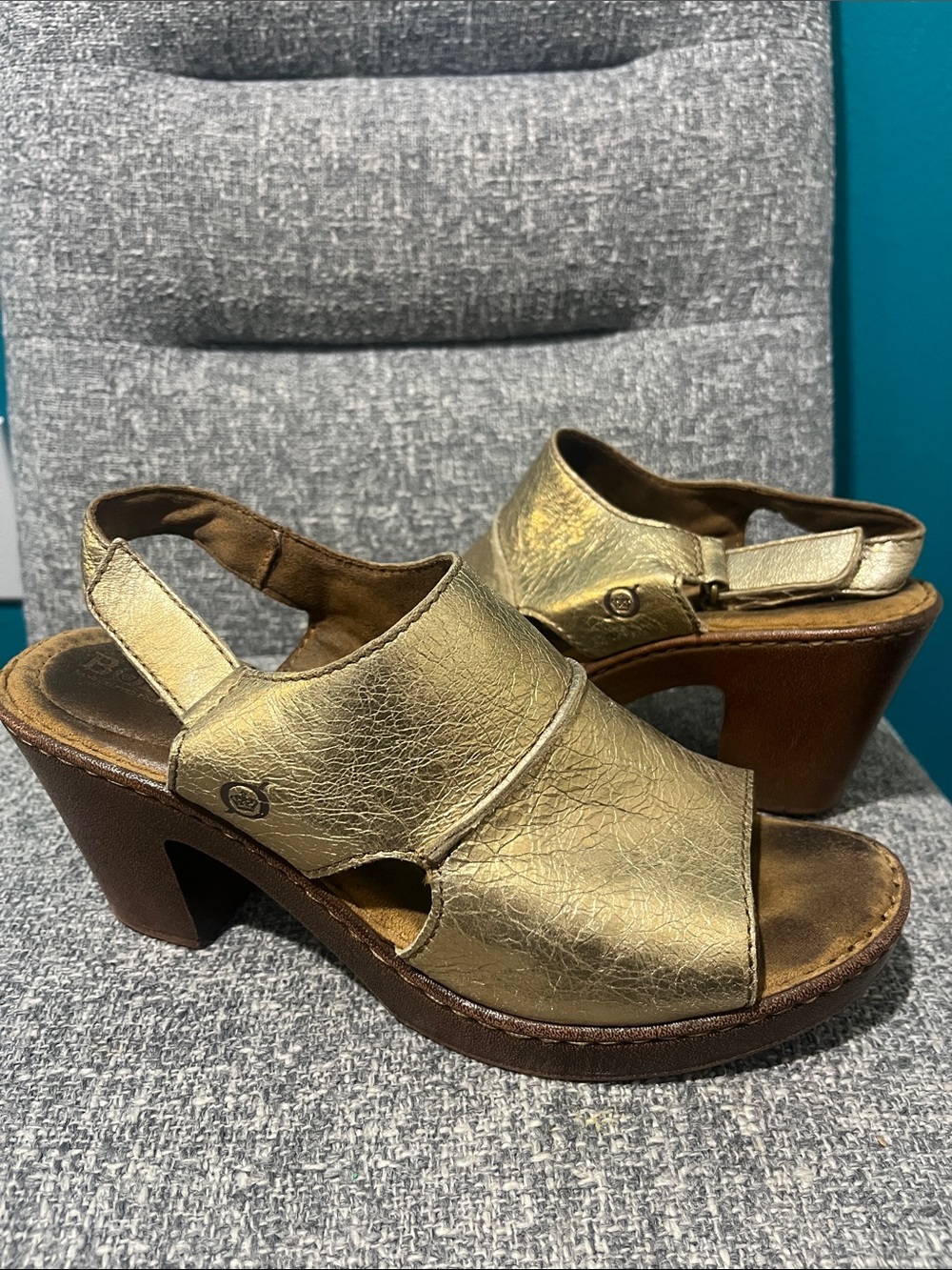 Born Metallic Gold Leather Slingback Heels